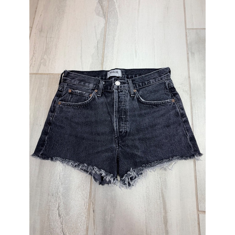 Agolde Parker High Rise Black Denim Cut Off Shorts A026-1346 Size 26